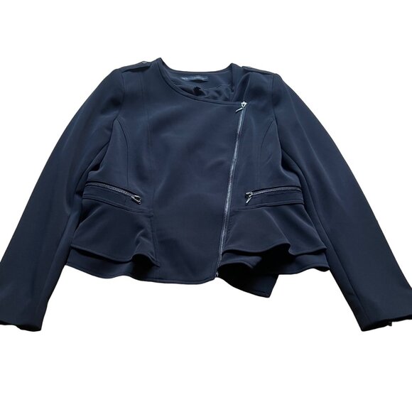 White House Black Market Size 14 Black Asymmetrical Zip Peplum Moto Jacket - Picture 2 of 14